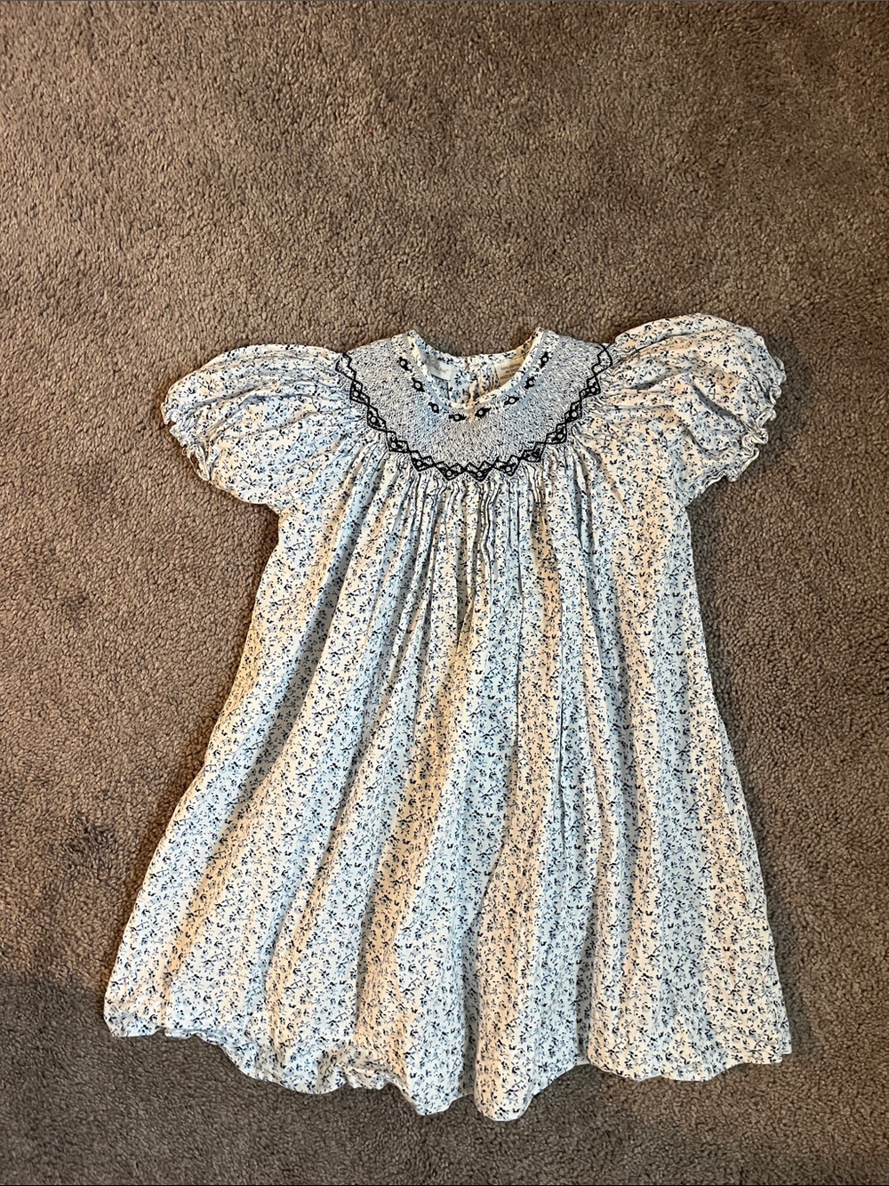 Carriage Boutique Light Blue Floral Puff-Sleeve Dress